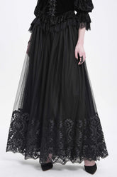 Black Stitching Floral Mesh Women's Gothic Skirt